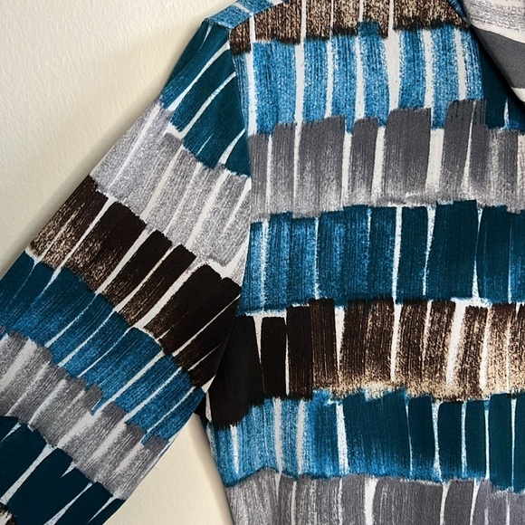 BY JOHNNY LARGE COWL NECK BROWN GRAY & BLUE LONG SLEEVED TOP - Picture 4 of 6